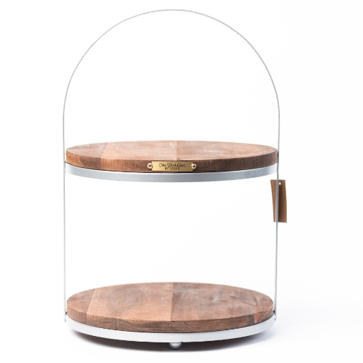 Picture of Silver Two Tier Dark Wood Serving Stand
