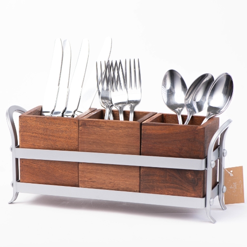Picture of Silver Metal Caddy With Dark Wood