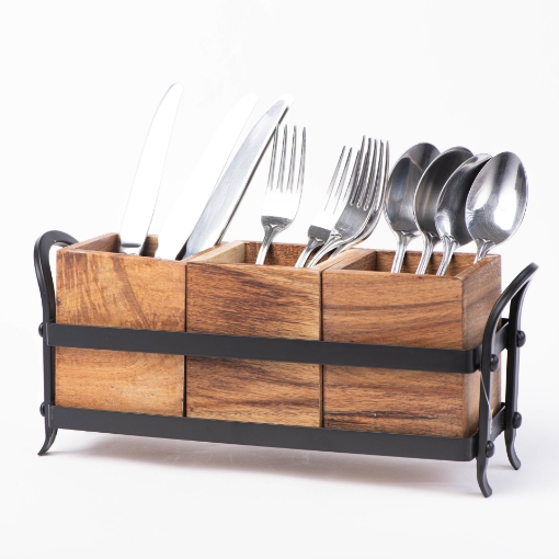 Picture of Black Metal Caddy With Natural Wood