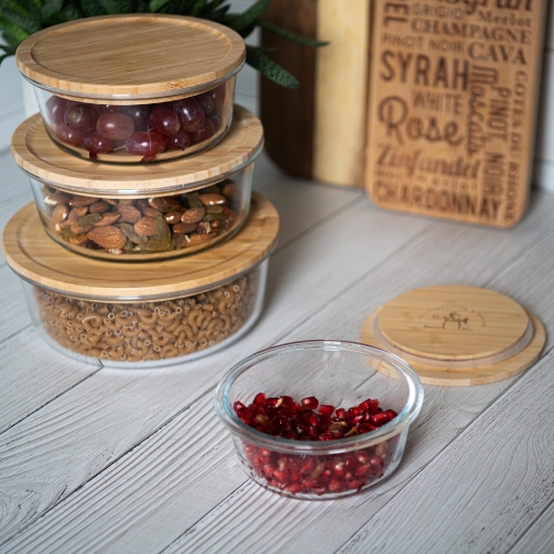 Picture of Round glass bowl with bamboo lid - Mini