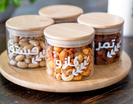 Picture of Nuts Set - Natural Wood Lid Jars With Rotary Tray