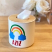 Picture of Tissue box with wood lid - Round - Rainbow label