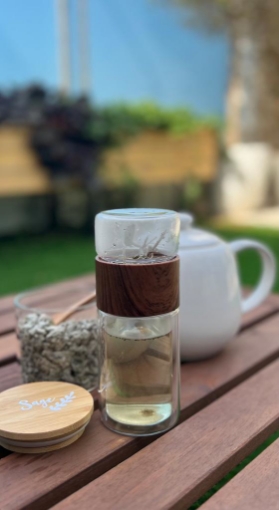 Picture of Double Wall Glass Tea Infuser Bottle-Woody